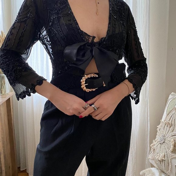 SOLD Papell Boutique Beaded Cropped Evening C - Picture 5 of 8